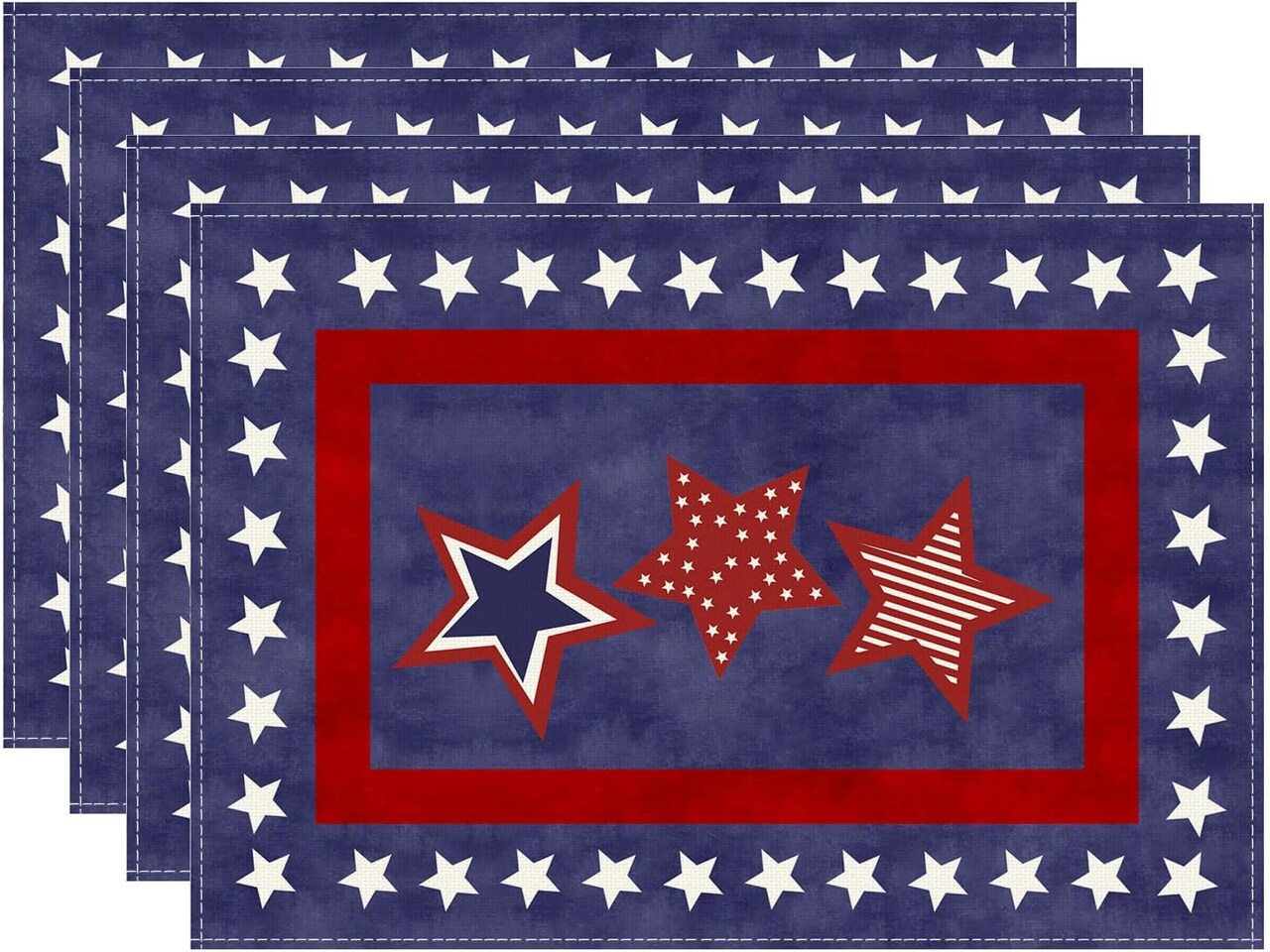 Patriotic Placemats Set of 4 - Red White and Blue Stars Table Mats for 4th of July, Memorial Day & Independence Day Decorations - 12x18 Inch Washable American Flag Themed Decor